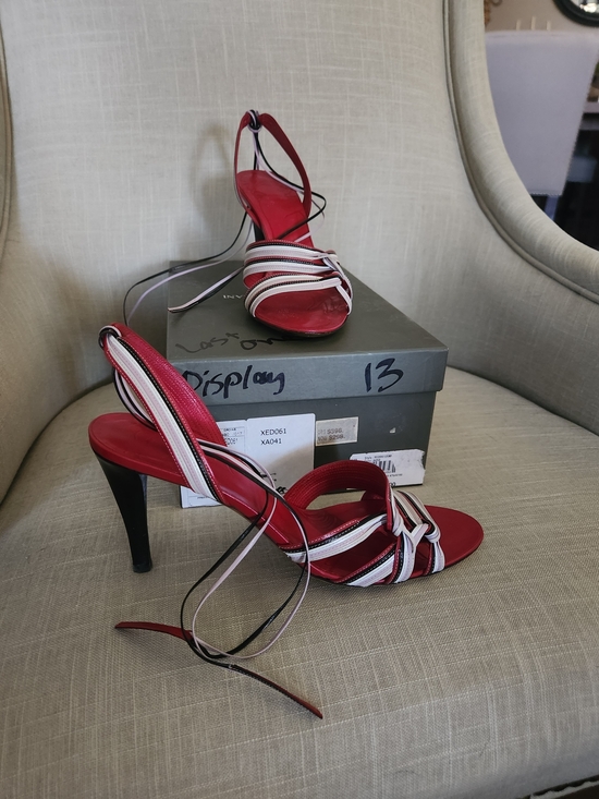 Shoes - Authentic SIZE 39 Emporio Armani Red Strappy High Heel Sandals with Wrap Tie